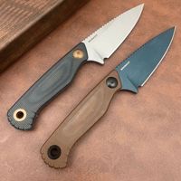 Couteau droit compact KUNBO 203BT à manche en lin, lame unie, idéal pour le camping en extérieur et la découpe de fruits, extrêmement tranchant