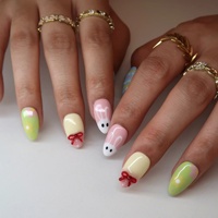 Offre Spéciale : Faux Ongles à Presser en Acrylique Amande, Motif Lapin de Pâques Macaron Mignon, Nœud 3D et Pois, Faits Main, Personnalisables, Vente en Gros, Idéal pour les Vacances