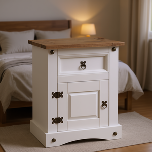 Mesita de Noche Mexicana Corona Range Blanca de Pino 20.9x15.4x26" Modelo D0100H7LL8X - Mueble Atractivo para Dormitorio - Product Image 2