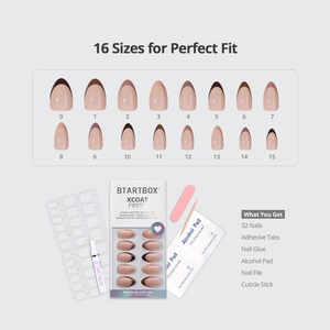 Faux ongles réutilisables en amande courte, marque privée, haute qualité, vente en gros, pointe française marron, ongles artificiels en gel souple à presser - Product Image 2