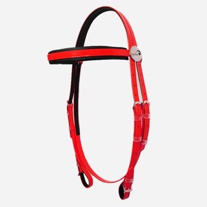 Top Quality Red PU Leather Horse Headstall With Black <b>Trim</b> And Adjustable Buckles - Product Image 1