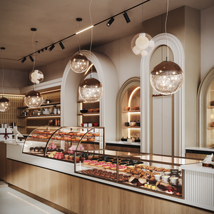 Vitrine de présentation de pâtisserie sur mesure, comptoir moderne pour pâtisserie, présentoirs en bois pour magasin de desserts avec éclairage LED - Product Image 4