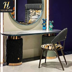 Table de maquillage italienne haut de gamme Design de luxe à la mode Villa Chambre à coucher Coiffeuse en bois massif et cuir véritable - Product Image 3