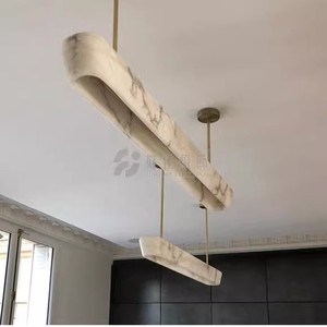 French Style Marble Long Strip Chandelier Adjustable Height Copper <strong>Lighting</strong> <strong>Fixtures</strong> for Villas Hotels Restaurants Bars - Product Image 5