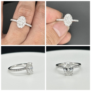Bague de fiançailles en or blanc 18 carats avec diamant ovale de laboratoire de 3 carats, HQ Gems D VS1 IGI - Product Image 2