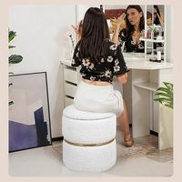 Pouf de rangement rond en fausse fourrure Lot de 2 tabourets de toilette rembourrés Repose-pieds avec siège tufté doux pour salon chambre