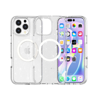 Militaryer Grade Antichoc Transparent Clair Paillettes Magnétique Mobile Couverture Arrière pour iPhone 16 Plus 16 pro max
