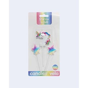 Velas de Cumpleaños Unicornio Party Love, Juego de 3 Piezas con Estrellas, 6 cm, Vela Candies - Product Image 3