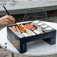 Boîte à bento pliable pour restaurant de cuisine asiatique japonaise de qualité supérieure avec logo personnalisé, pour emporter, avec compartiment pour sauce et coupelle