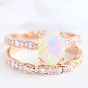 ナチュラルオパールストーンソリティアリングエンゲージメントウェディングオーストラリアホワイト18Kミニマリストイエローソリッドゴールドオパールバンドリング女性用 - Product Image 5