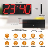 Jam dinding Alarm Digital LED portabel, jam dinding Alarm Digital dengan layar besar 6 inci, Timer hitung mundur, Stopwatch dengan bel
