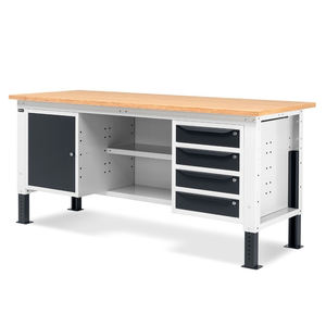 Fami WORK2007 Établi réglable de 200cm, fermé, plateau en bois, armoire et 4 tiroirs - Product Image 3