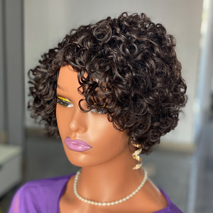 Perruque Frontale Bouclée <span class=keywords><strong>Coupe</strong></span> Pixie 100% <span class=keywords><strong>Cheveux</strong></span> Humains Bruts Courts Bouclés L Partie Dentelle Suisse <span class=keywords><strong>Cheveux</strong></span> Humains Vierges - Product Image 2