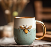 Tasse en céramique gaufrée petite abeille avec poignée tasse à thé de couleur blanc et vert clair tasses à café Latte de Style minimaliste
