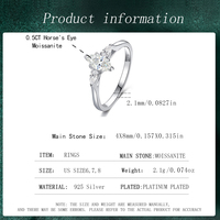Bague en argent S925 avec trois marquises en moissanite couleur D VVS1 0,5 carat avec certificat, bijoux de mariée pour femmes, vente en gros directe d'usine