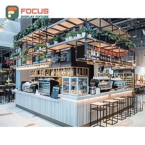 Comptoir de service à café autoportant, station de barista, étagère de caisse, comptoir de café en placage de chêne - Product Image 3