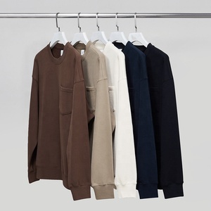 Cómodo Jersey de algodón pesado con hombros caídos sudaderas con capucha Bordado de lana estampado en blanco cuello redondo bolsillo sudadera - Product Image 1