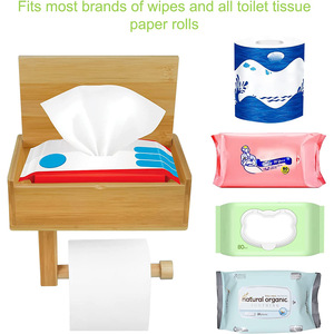 Porte-papier toilette en bambou et bois, porte-papier toilette créatif à double usage pour bureau, boîte à mouchoirs en bois massif, support de rangement - Product Image 5