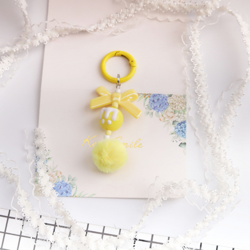 Porte-clés pompon M-bead sans clous - Jaune