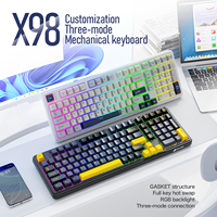 Keyboard Nirkabel RGB Tiga Mode Attack Shark X98 dengan Switch Blueberry, Tombol Berukir Samping, Layar yang Dapat Disesuaikan, untuk Gaming, Kantor, dan PC