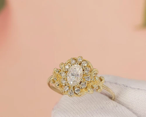 Vintage Art Deco Lab Diamond Anillo de compromiso Plata de Ley 925 con corte ovalado - Product Image 3