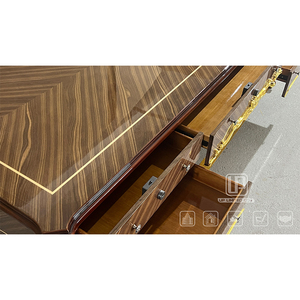 Nouveaux produits - Table de bureau avec cadre doré et tiroirs - Table basse rectangulaire en bois brun pour salon - Product Image 2