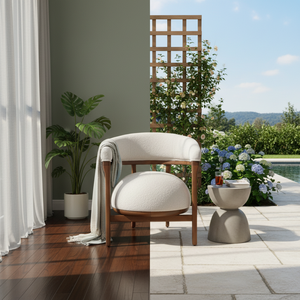 Elegant Modern Wooden Lounge <b>Chair</b> Comfortable <b>Round</b> Padded Seat Durable Curved Backrest for Outdoor and Indoor Spaces - Product Image 3