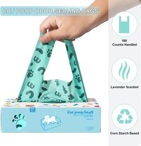 Cornstarch-Based Cat Litter & Dog Poop Bags with Handle, Extra Thick Leak-Proof Waste Bags for Cats and Dogs, Lavender Scent - Product Image 6
