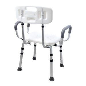 <b>Bathroom</b> <b>Stool</b> With Armrests And Backrest White Adjustable Height Non Slip Shower Chair For Home Use - Product Image 4