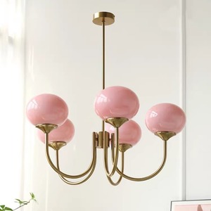 Vintage Bauhaus Pink Chandelier 5 Head Round E27 <b>LED</b> <b>Light</b> For Living Room Bedroom French Style - Product Image 1