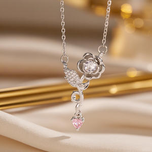 Collare De Acero inossidabile elegante fiore rosa collana in acciaio inox per le donne in acciaio inox catena clavicola gioielli - Product Image 3