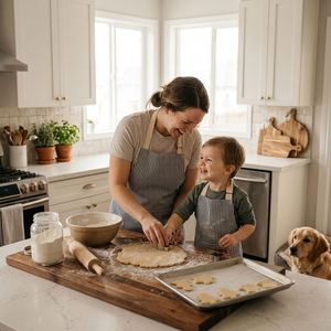 Ensemble assorti parent-enfant rayé en coton et lin, tablier de cuisine réglable pour maman, papa, enfants, idée cadeau pour la famille - Product Image 4