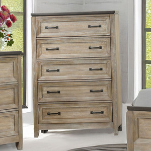 Juego de Muebles de Dormitorio con Cabecera Tapizada, Cómoda, Mesita de Noche y Cajonera, Estilo Rústico de Dos Tonos en Madera Clara - Product Image 3