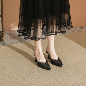 6777-3 Textile Pointed Toe <b>Kitten</b> <b>Heel</b> D'Orsay Pumps With Lace Decoration For <b>Women</b> Spring Fashion - Product Image 3