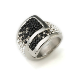 Bague en acier inoxydable noir et blanc double couche, style européen et américain, incrustée de diamants de 18 mm, bijoux de fête pour femme - Product Image 4