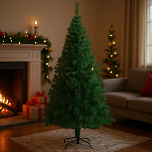 Sapin de Noël artificiel en PVC vert de 7 pieds avec branches épaisses, base de support, léger, facile à installer, pour intérieur - Product Image 2