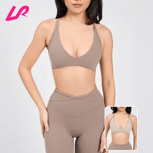 2024 Newest Custom Logo Women Activewear Reversible Crop Top Cross Back Ladies Tops Sexy Back V Neckline Yoga Strappy Sports Bra