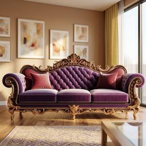 Premium Luxury Solid Teak Wood Traditional Royal Carved Design Eco-Friendly 3-Seater <b>Sofa</b> <b>Set</b> for Grand Living Room - Product Image 5
