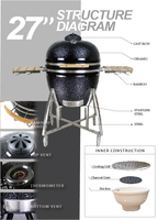 Parrilla Kamado de Cerámica de Lujo Clásica Auplex Big Joe, Parrilla para Asar al Aire Libre Multifuncional de Acero Inoxidable de 27 Pulgadas