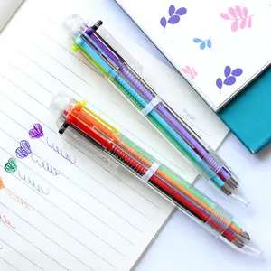 Multicolor Pens 0.5mm 6 In1 Retractable Ball Pens 6 Colors Transparent Barrel Plastic Ballpoint Pen