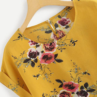 Blusa de Moda de Verano con Estampado Floral Pulóver Casual para Damas Camisa de Manga Corta para Mujer con Cuello Redondo