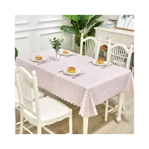 Suitable for rectangular tables waterproof and oil free washable small grid tablecloths