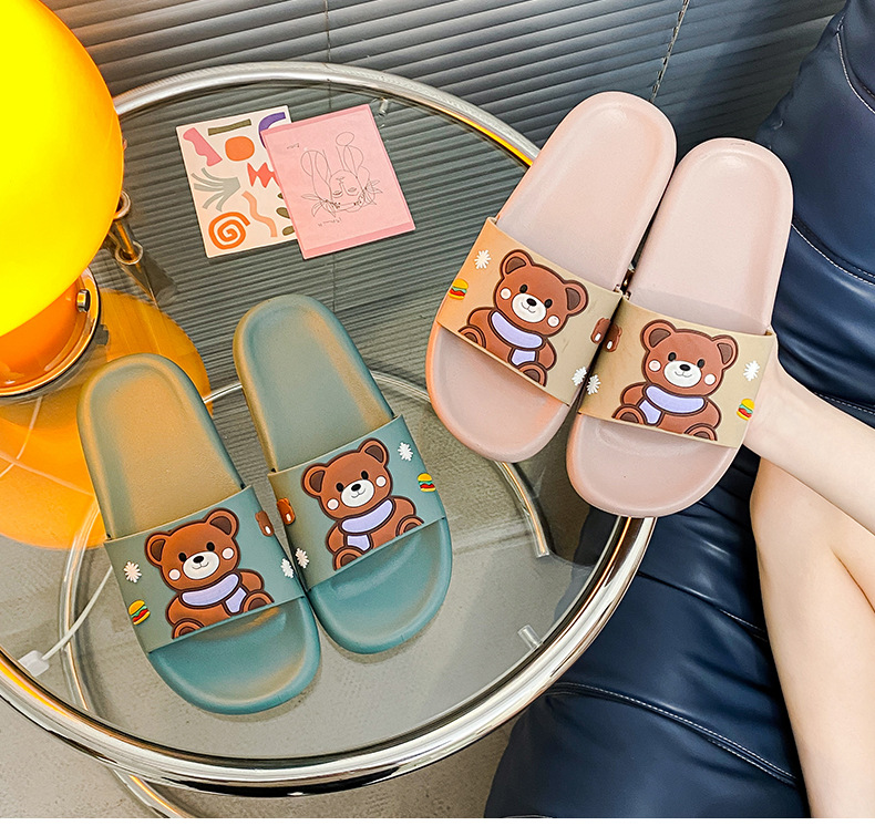 Women Home Indoor Shoes Bathroom Non-slip Anti-odor PVC Slides Slippers Flat Bear Slippers