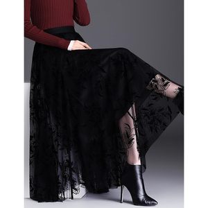 FOXA Women's A-Line <b>Midi</b> <b>Tulle</b> <b>Skirt</b> Elastic Waist Foliage Embroidery Mesh Elegant Dressy Casual - Product Image 3