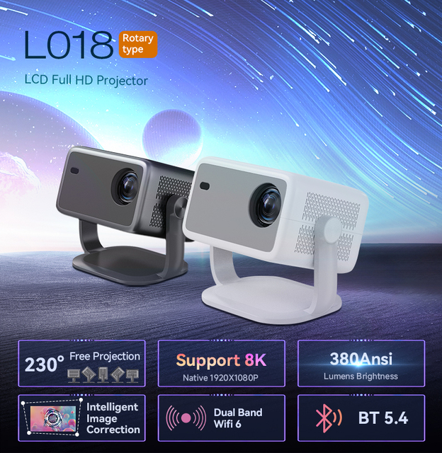 L018AR 1080P Full HD Smart Projector with Android Support Pocketable Design Wi-Fi6 for 5.4 LED Lamp
