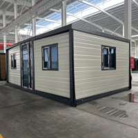 Casa prefabricada de madera, casa modular de techo plano, casa contenedor expandible prefabricada para Villa