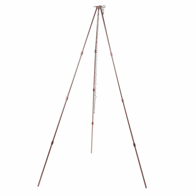 CAMPINGMOON 4 Sections Updated Bronze Black Color Aluminum Alloy Outdoor Camping Cooking Hanging Pot Tripod for Campfire Picnic