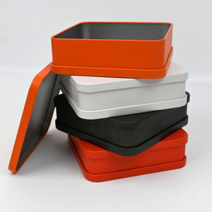 Custom Low Rounded Square Matte Orange Metal Tin <b>Box</b>, Food Grade Plain <b>Empty</b> Tin For Cookie Candy <b>Gift</b> Set Storage Packing - Product Image 2