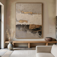 B&C ART Peinture à l'huile abstraite texturée dorée faite à la main moderne et personnalisée de haute qualité pour la décoration murale du salon