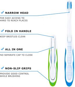 แปรงสีฟันพลาสติกพับได้แบบพกพาขนแปรงนุ่มปานกลางสีฟ้าสำหรับผู้ใหญ่ ยอดนิยม ใช้ในบ้านได้ - Product Image 2
